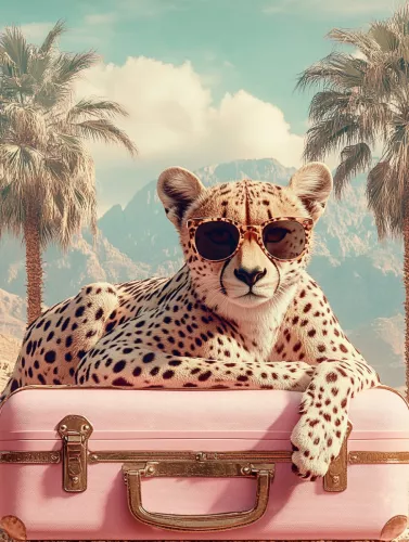 Panther mit rosa Koffel 80x120cm