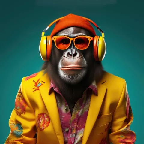 Gelbjacke, Affe, 80x80cm