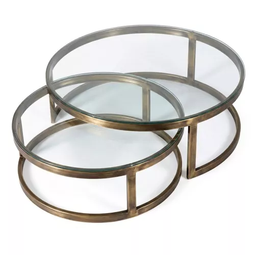 Couchtisch Mathew 100x100x35cm mit Klarglas, 2er Set