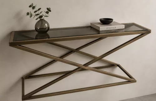Tisch Harper 150x40x74cm Klarglas silber