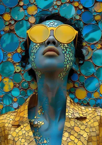 Blaue Frau mit goldener Brille, 110 x 160 cm