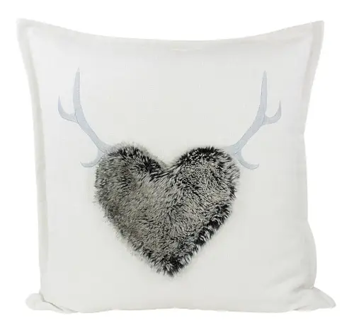 Kissen Andrea Creme Hirsch mit Fellherz 50x50cm