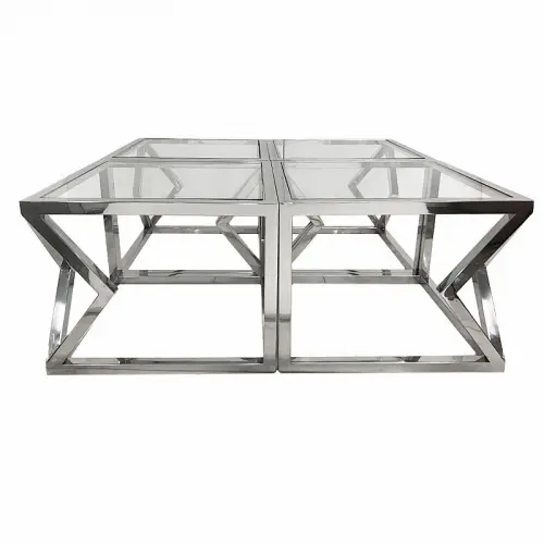 Couchtisch Elton 112x112x43cm Silber Klarglas