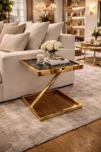 Side Table 45x45x50cm Z-S Black Glass