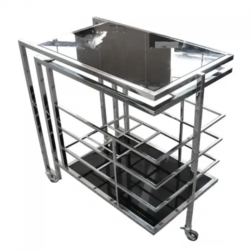 Barwagen Darrell 77x42x78,5cm Silber Schwarz Glas