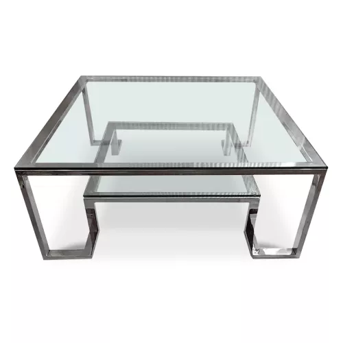 By Kohler Mitteltisch Keaton 100 x 100 x 41 cm 2 Ebenen Silber Glas (108156)