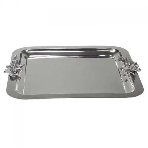 Tablett 47x47x3cm Aligatorgriff silber