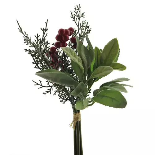 Beeren/Zedernholz beflocktes Blattbündel grün 27cm