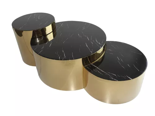 By Kohler Edelstahl-Couchtisch Ashville, Gold mit schwarzer Kunstmarmorplatte (3er-Set) (201445)
