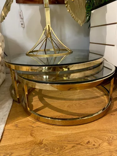 Couchtisch Mathew 100x100x35cm mit Klarglas, 2er Set