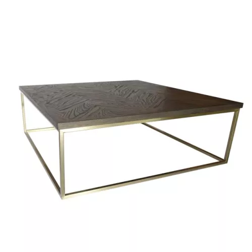 Couchtisch Pitsburg 120x120x42cm Gebürstete Antikbronze / Platte schwarzes Parkett